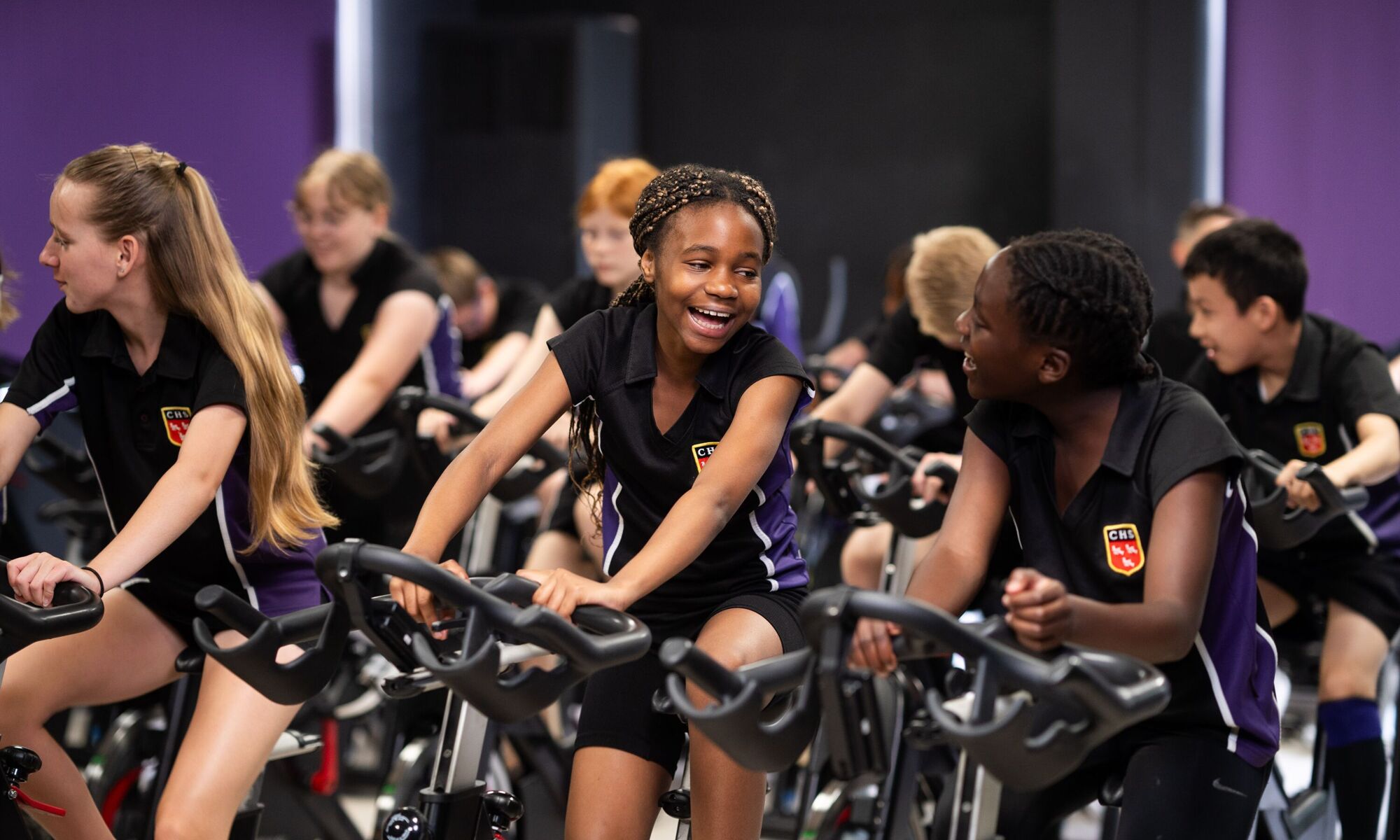 Students on exercise bikes