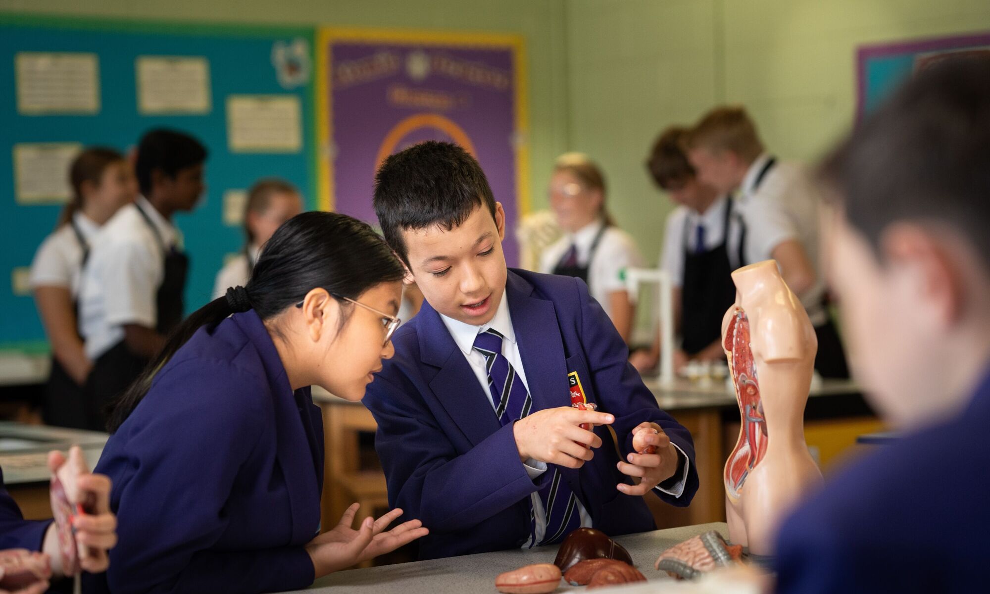 Male and female students with body components